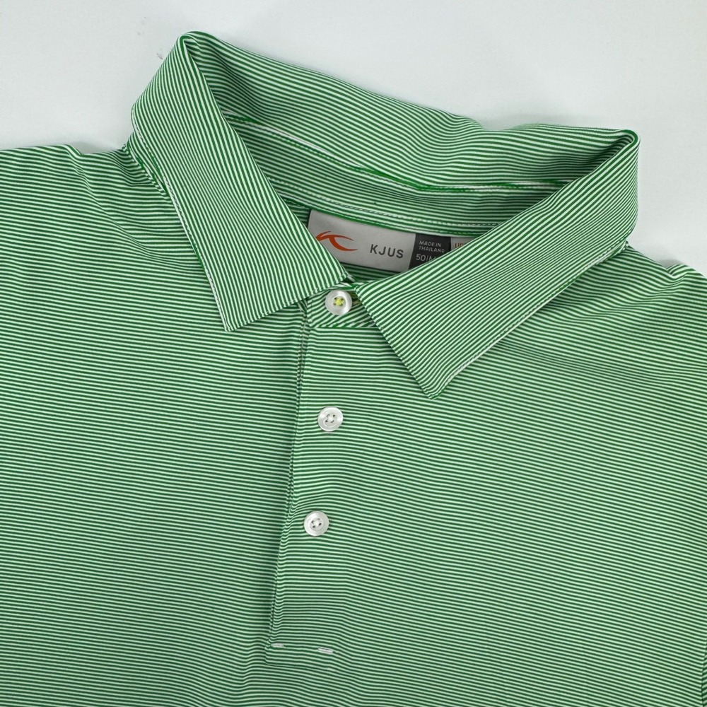 KJUS Soren Stripe Polo Men M Green White Striped UPF 50+ Golf Shirt MG60-908